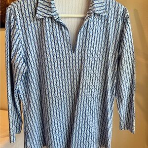 Women’s J.McLaughlin Blue Patterned 3/4 length -Sleeve Shirt